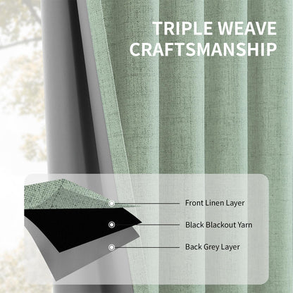 Joydeco 100% Blackout Curtains Faux Linen Curtains for Living Room