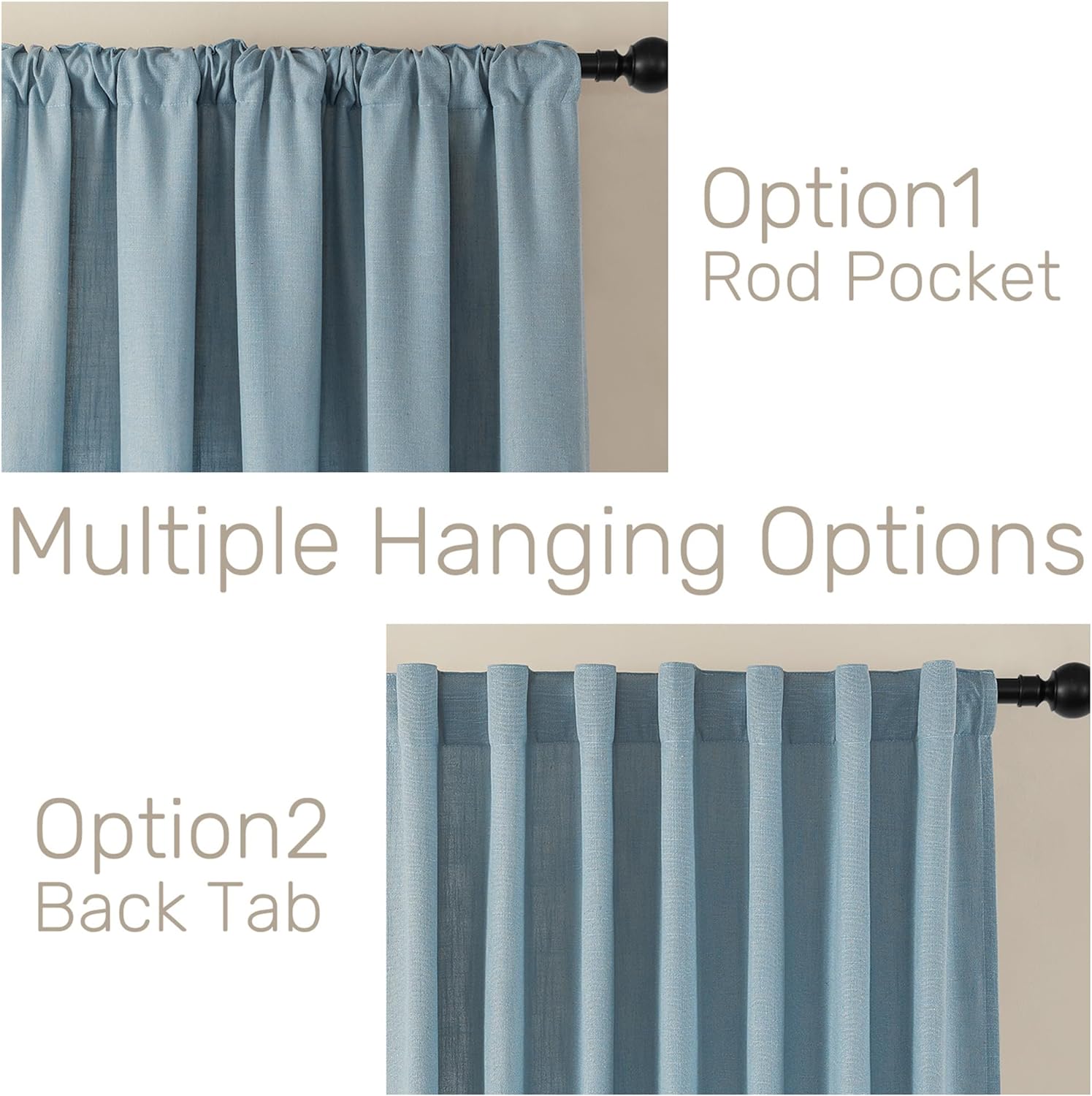 Joydeco Semi-Sheer Linen Curtains - 2 Panel, Light Filtering