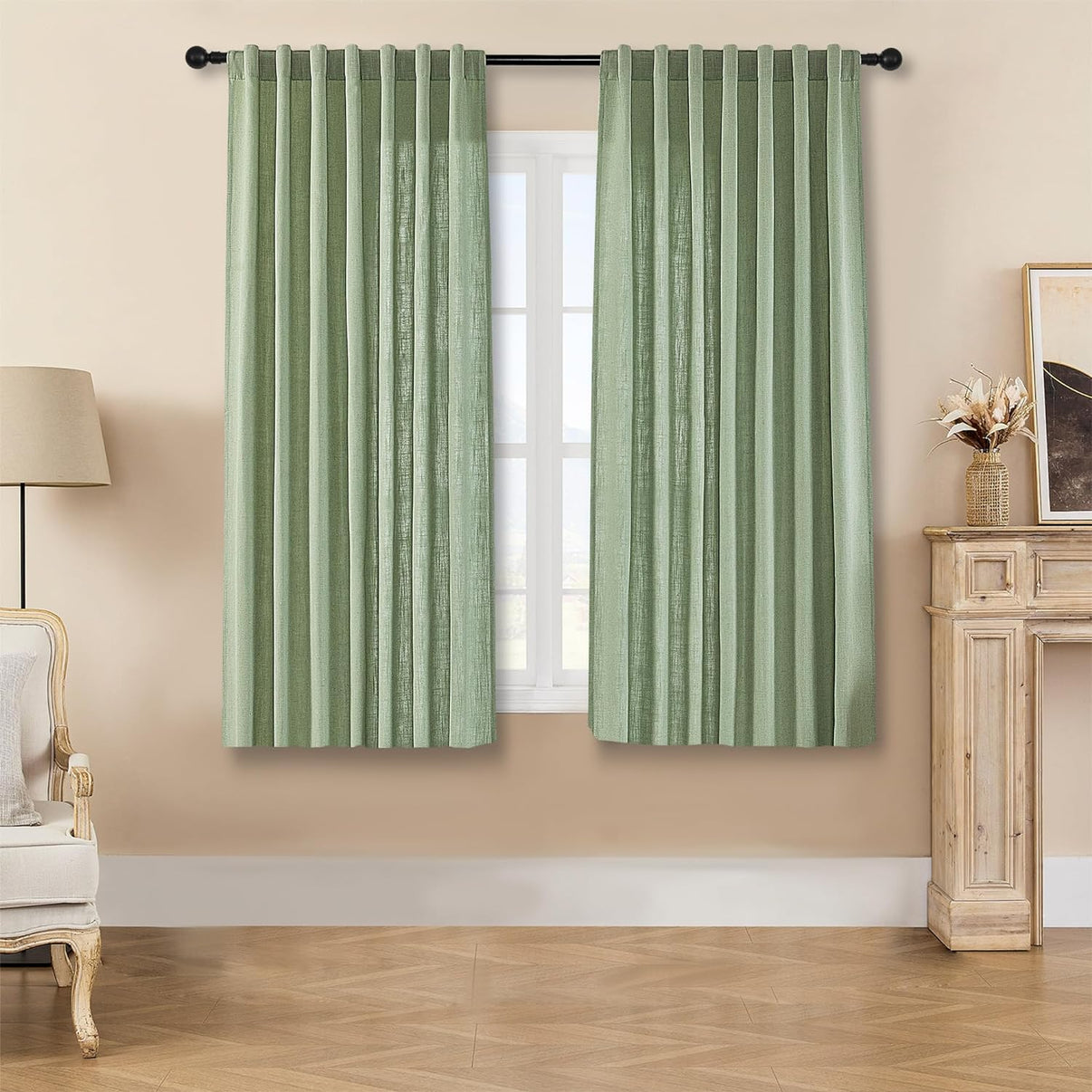 Joydeco Semi-Sheer Linen Curtains - 2 Panel, Light Filtering