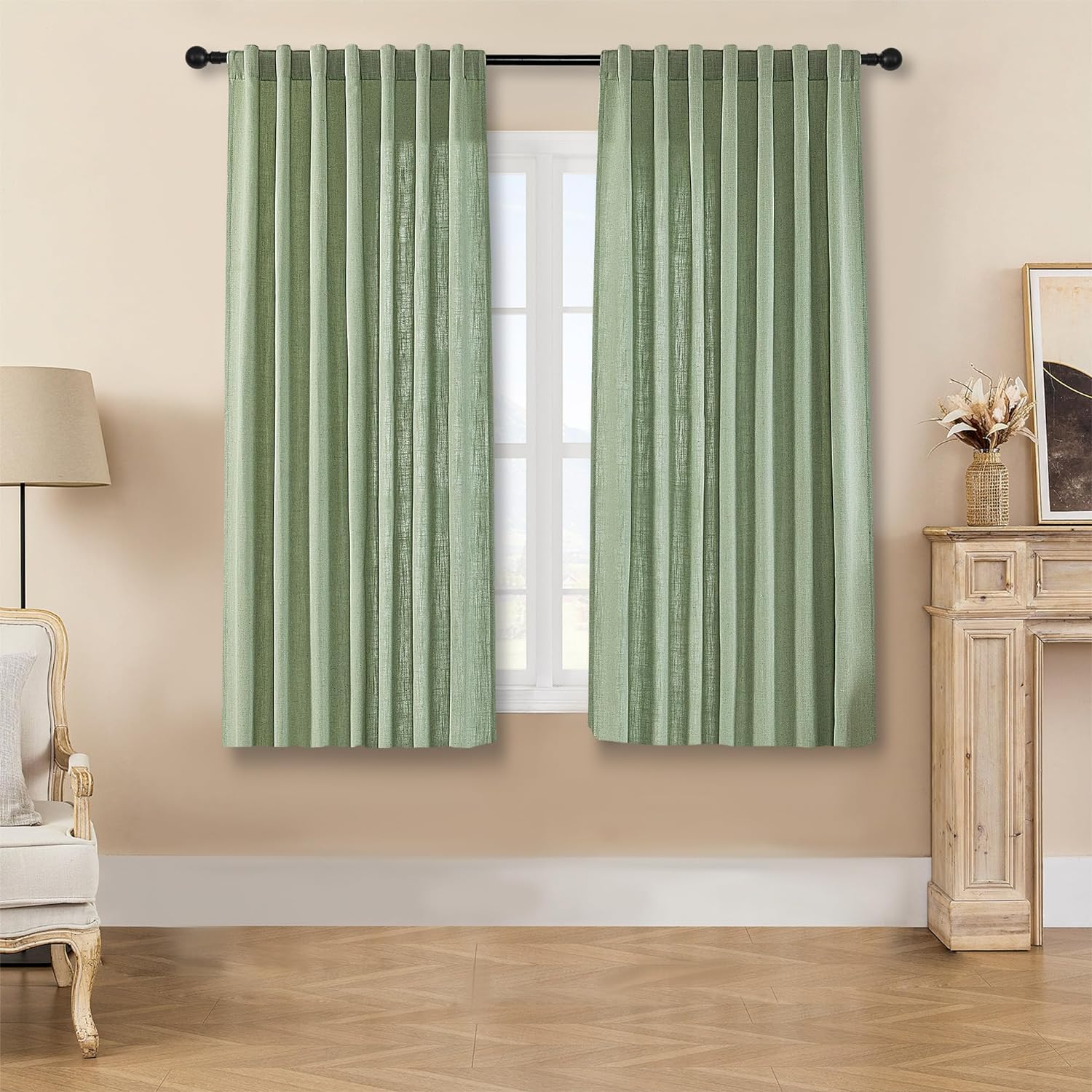 Joydeco Semi-Sheer Curtains Linen 2 Panels Set, Curtains for Living Room, Light Filtering Curtains , Living Room Curtains - Joydeco