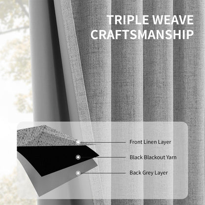 Joydeco 100% Blackout Curtains Faux Linen Curtains for Living Room
