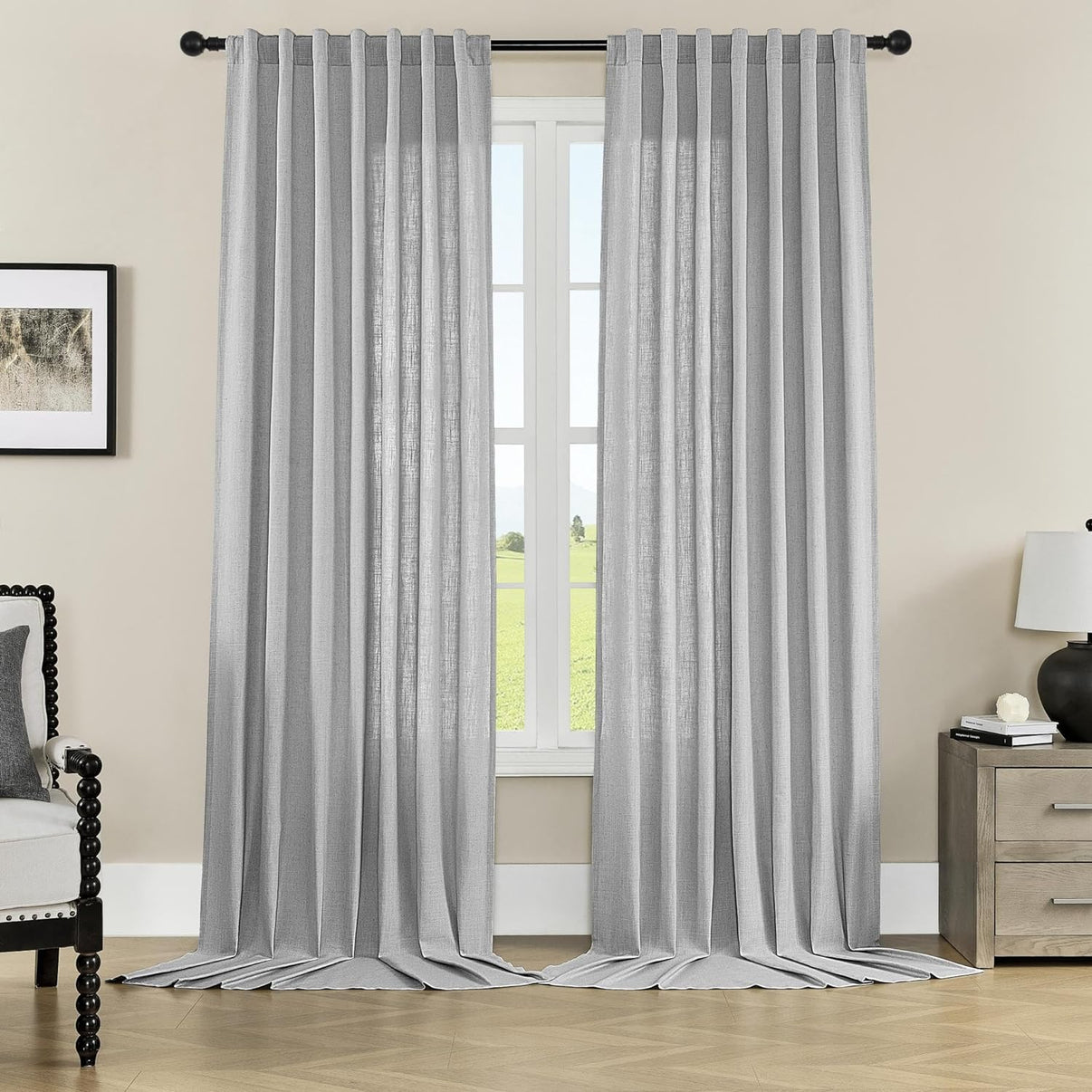 Joydeco Semi-Sheer Linen Curtains - 2 Panel, Light Filtering