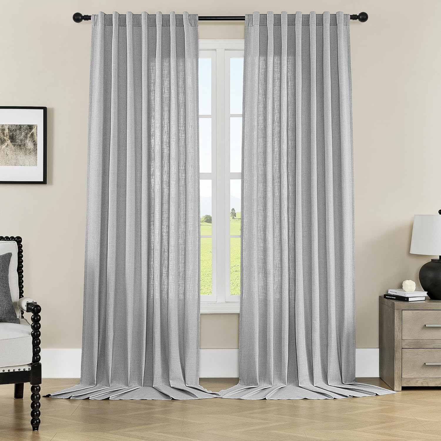 Joydeco Semi-Sheer Curtains Linen 2 Panels Set, Curtains for Living Room, Light Filtering Curtains , Living Room Curtains - Joydeco