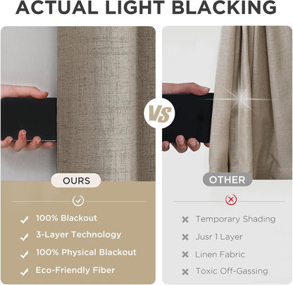 Joydeco 100% blackout curtains: Our 3-layer tech blocks all light. Comparison with other curtains. Room darkening, thermal.