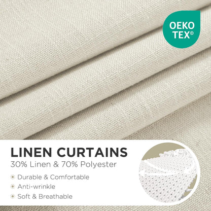 Joydeco ivory light filtering custom curtains: 30% linen/70% polyester, Oeko-Tex.