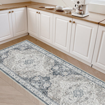 Joydeco Living Room Rug, Non Slip Machine Washable Vintage Runner Rug, Low Pile Lightweight Chenille Print Rugs for Entryway, Hallway, Bedroom, Kitchen and Corridor