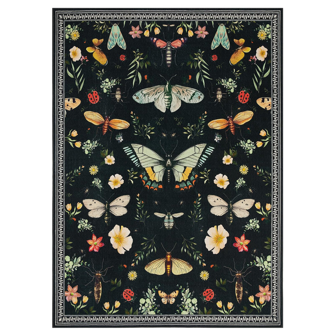 Joydeco Insect Bathroom Rugs Non Slip Washable, Floral Kitchen Rugs Non Slip, Soft Low-Pile Ultra Thin Boho Indoor Floor Throw Carpet for Entryway Bedroom Laundry Entrance