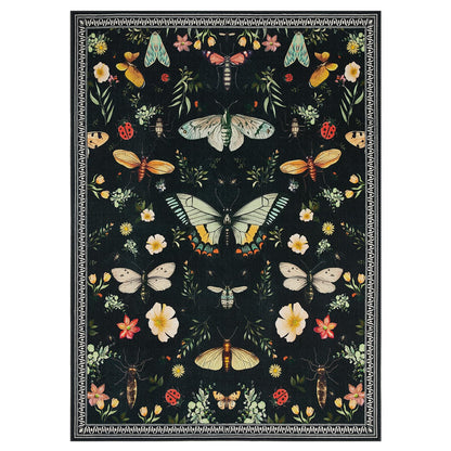 Joydeco Insect Bathroom Rugs Non Slip Washable, Floral Kitchen Rugs Non Slip, Soft Low-Pile Ultra Thin Boho Indoor Floor Throw Carpet for Entryway Bedroom Laundry Entrance