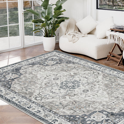Joydeco Living Room Rug, Non Slip Machine Washable Vintage Runner Rug, Low Pile Lightweight Chenille Print Rugs for Entryway, Hallway, Bedroom, Kitchen and Corridor