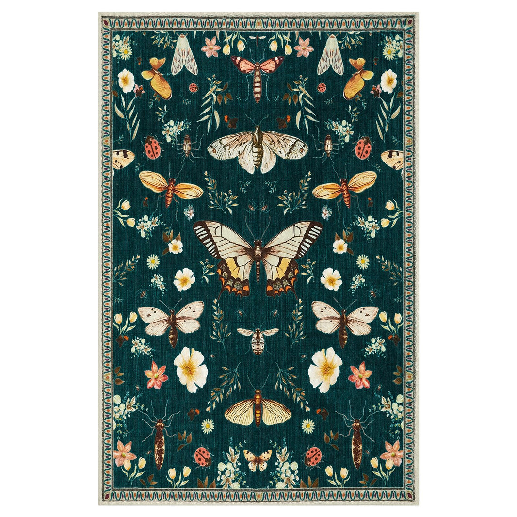 Joydeco Insect Bathroom Rugs Non Slip Washable, Floral Kitchen Rugs Non Slip, Soft Low-Pile Ultra Thin Boho Indoor Floor Throw Carpet for Entryway Bedroom Laundry Entrance