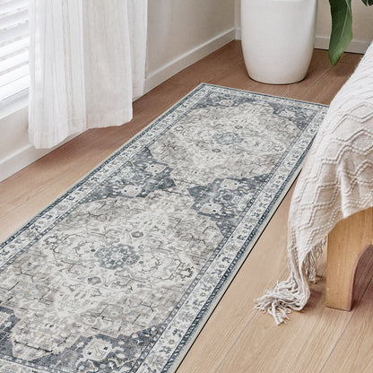 Joydeco Living Room Rug, Non Slip Machine Washable Vintage Runner Rug, Low Pile Lightweight Chenille Print Rugs for Entryway, Hallway, Bedroom, Kitchen and Corridor
