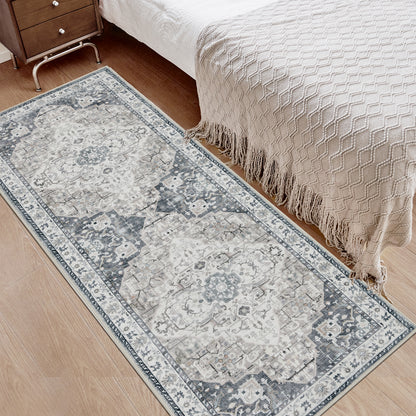 Joydeco Living Room Rug, Non Slip Machine Washable Vintage Runner Rug, Low Pile Lightweight Chenille Print Rugs for Entryway, Hallway, Bedroom, Kitchen and Corridor