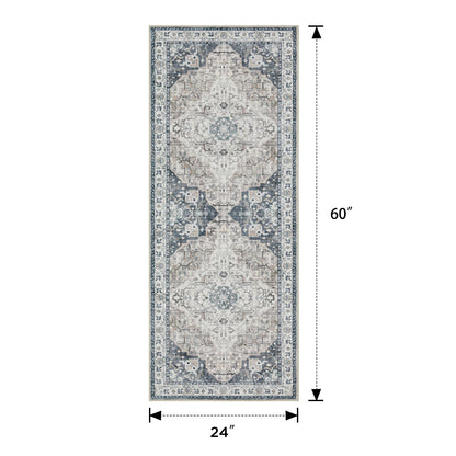 Joydeco Living Room Rug, Non Slip Machine Washable Vintage Runner Rug, Low Pile Lightweight Chenille Print Rugs for Entryway, Hallway, Bedroom, Kitchen and Corridor