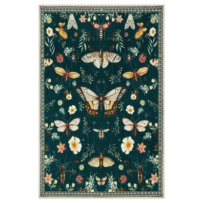 Joydeco Insect Bathroom Rugs Non Slip Washable, Floral Kitchen Rugs Non Slip, Soft Low-Pile Ultra Thin Boho Indoor Floor Throw Carpet for Entryway Bedroom Laundry Entrance
