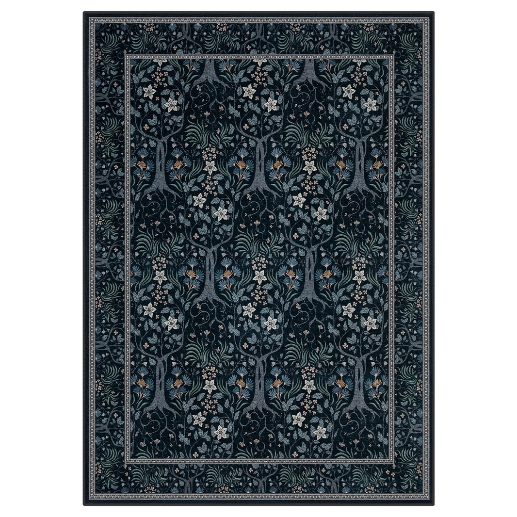 Joydeco Floral Washable Runner Rug for Kitchen, Forest Hallway Non Slip, Boho Botanical Ultra-Thin Soft Indoor Floor Throw Carpet for Bathroom Entryway Foyer
