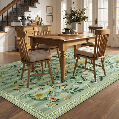 Joydeco Insect Washable Bathroom Rug, Botanical Kitchen Runner Rug Non Slip, Boho Ultra-Thin Soft Indoor Floor Carpet Runners for Hallways Entryway Entrance Laundry