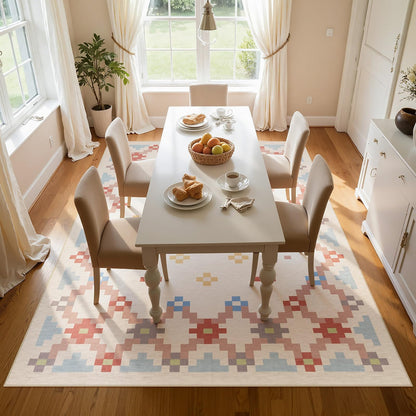 Joydeco Checkered Pink Kitchen Runner Rug Non Slip, Washable Bathroom, Modern Soft Low-Pile Ultra Thin Indoor Floor Throw Carpet for Bedroom Laundry Room Entrance Entryway