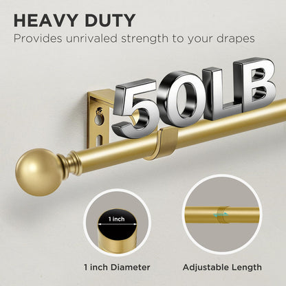 Joydeco Matte Black Adjustable Curtain Rod 32 to 120 Inches - 1 Inch Diameter Heavy Duty Rod for Sliding Doors, Patio & Outdoor