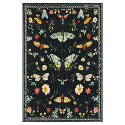 Joydeco Insect Bathroom Rugs Non Slip Washable, Floral Kitchen Rugs Non Slip, Soft Low-Pile Ultra Thin Boho Indoor Floor Throw Carpet for Entryway Bedroom Laundry Entrance