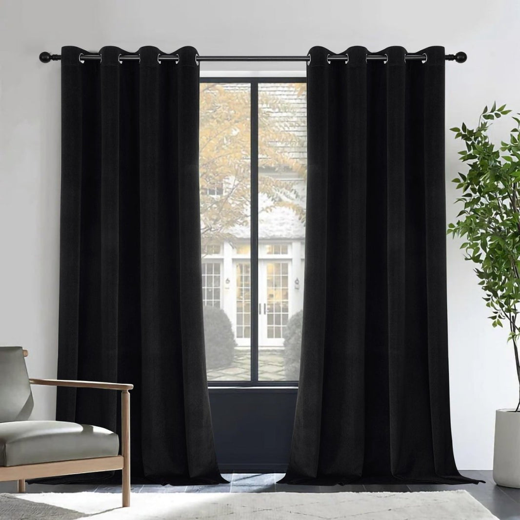 Joydeco 100% Blackout Moss Green Velvet Curtains - 2 Panels , Thermal Insulated, Privacy