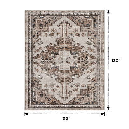 Joydeco Living Room Rug, Non Slip Machine Washable Vintage Runner Rug, Low Pile Lightweight Chenille Print Rugs for Entryway, Hallway, Bedroom, Kitchen and Corridor