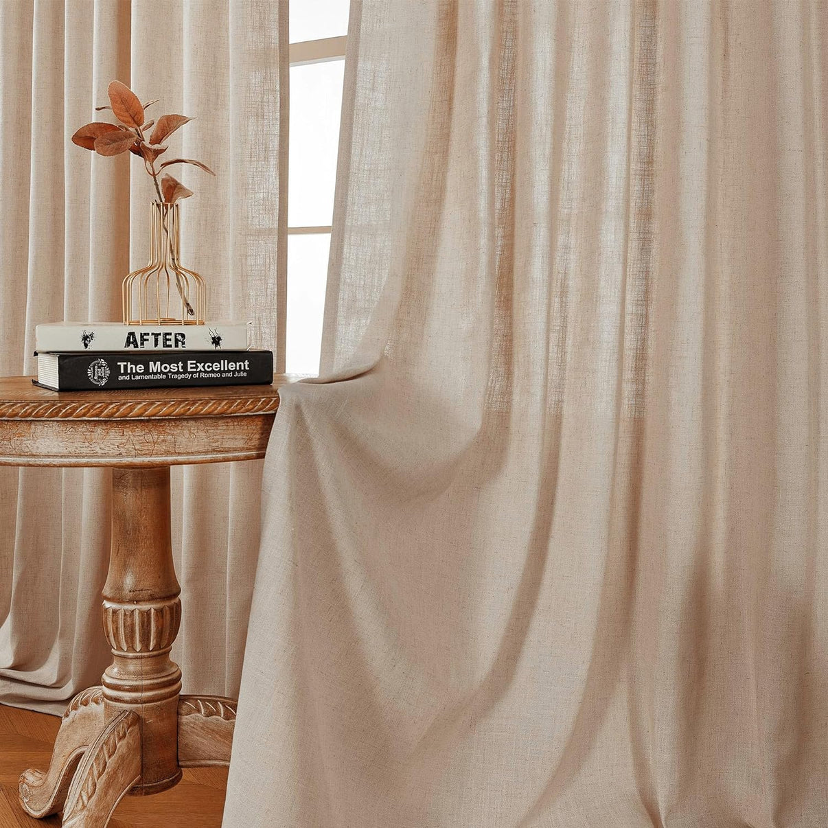 Joydeco Semi-Sheer Linen Curtains - 2 Panel, Light Filtering