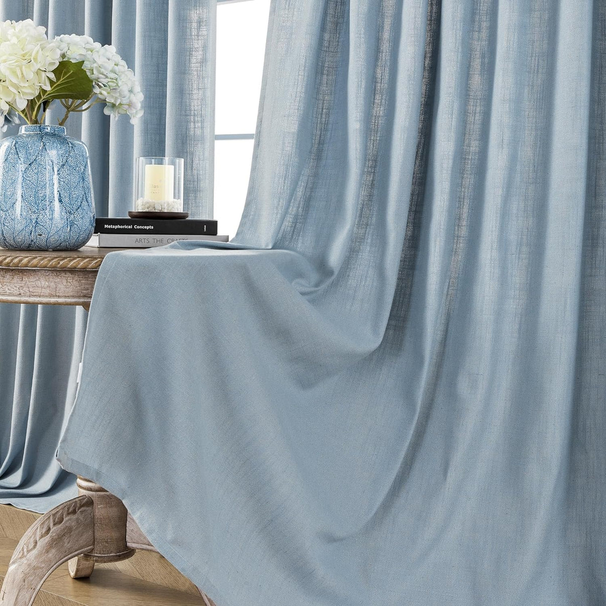 Joydeco Semi-Sheer Linen Curtains - 2 Panel, Light Filtering