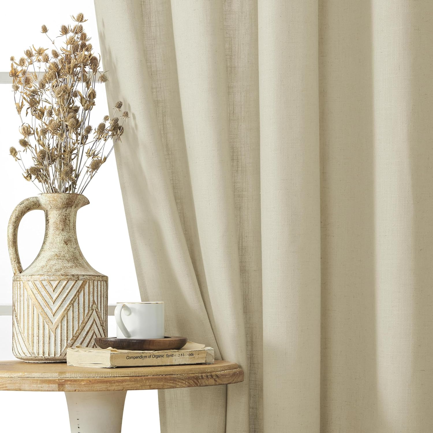 Joydeco Semi-Sheer Curtains Linen 2 Panels Set, Curtains for Living Room, Light Filtering Curtains , Living Room Curtains - Joydeco