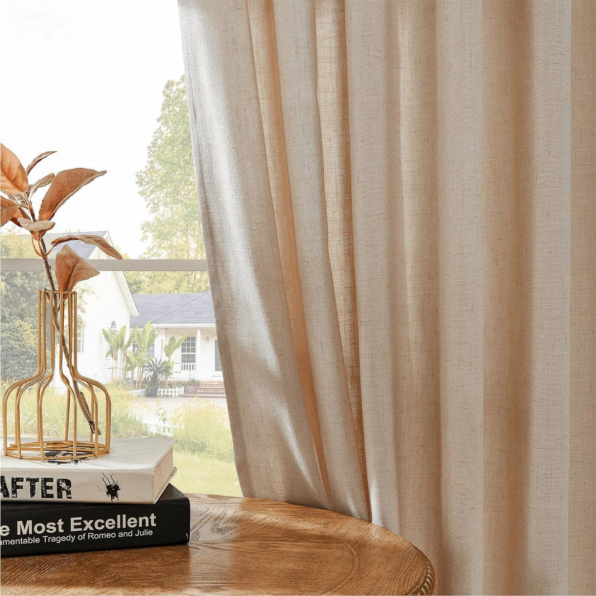 Joydeco Semi-Sheer Linen Curtains - 2 Panel, Light Filtering