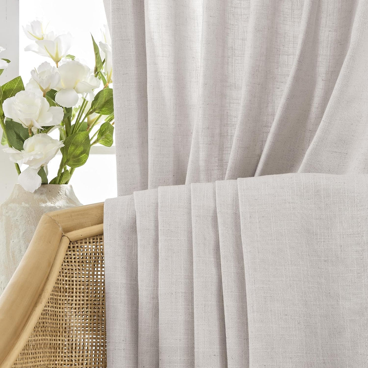 Joydeco Semi-Sheer Linen Curtains - 2 Panel, Light Filtering