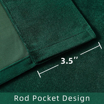 Joydeco dark green velvet curtain 3.5 inch rod pocket detail for window hanging.