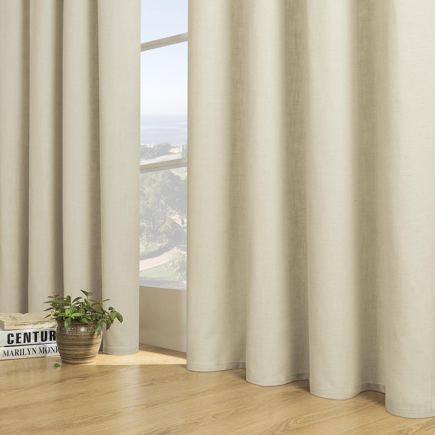 Joydeco Semi-Sheer Curtains Linen 2 Panels Set, Curtains for Living Room, Light Filtering Curtains , Living Room Curtains - Joydeco