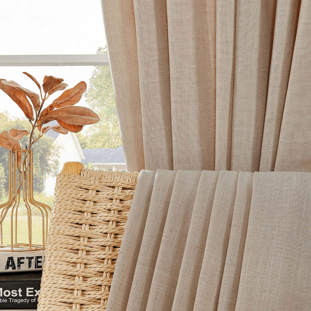 Joydeco Semi-Sheer Linen Curtains - 2 Panel, Light Filtering