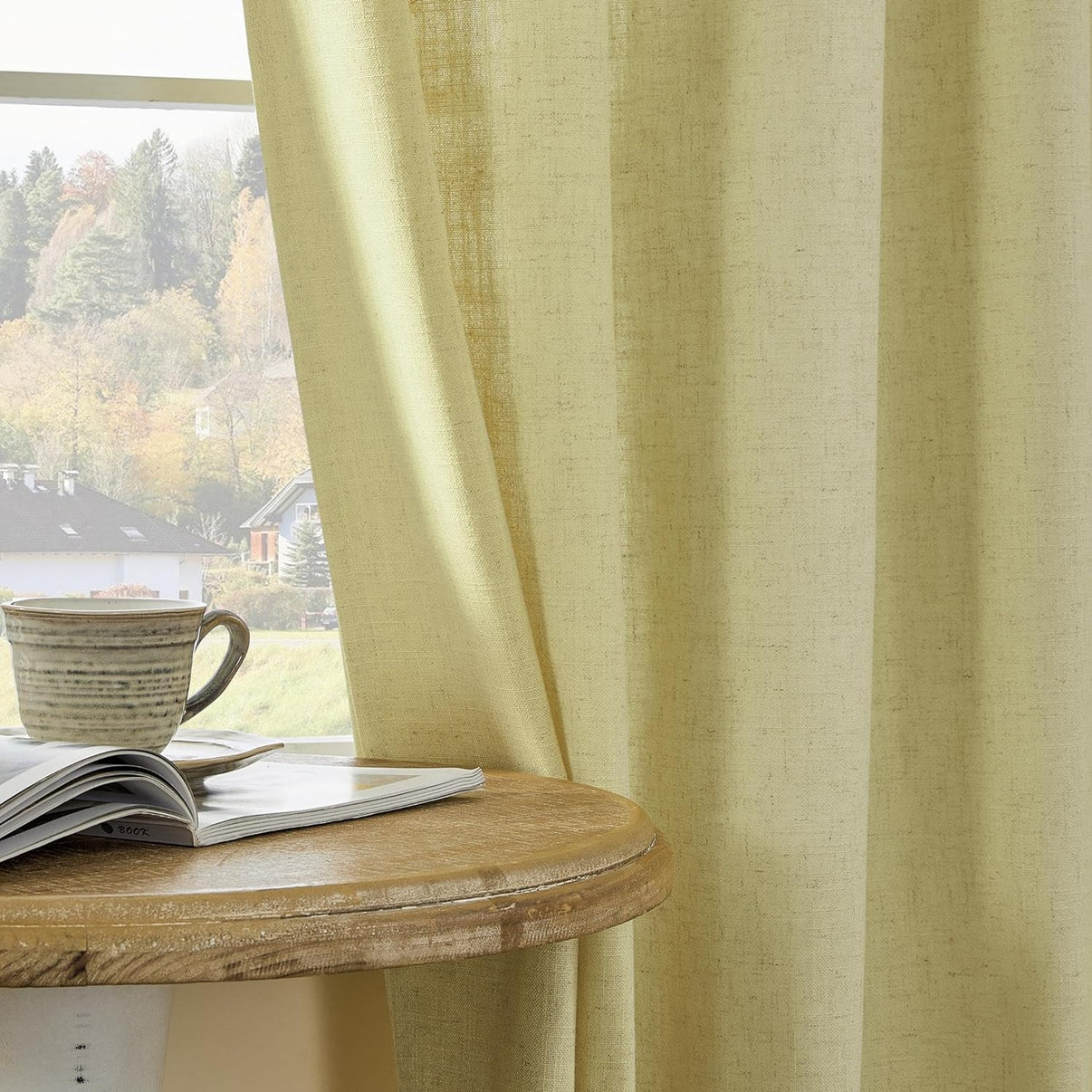 Joydeco Semi-Sheer Linen Curtains - 2 Panel, Light Filtering
