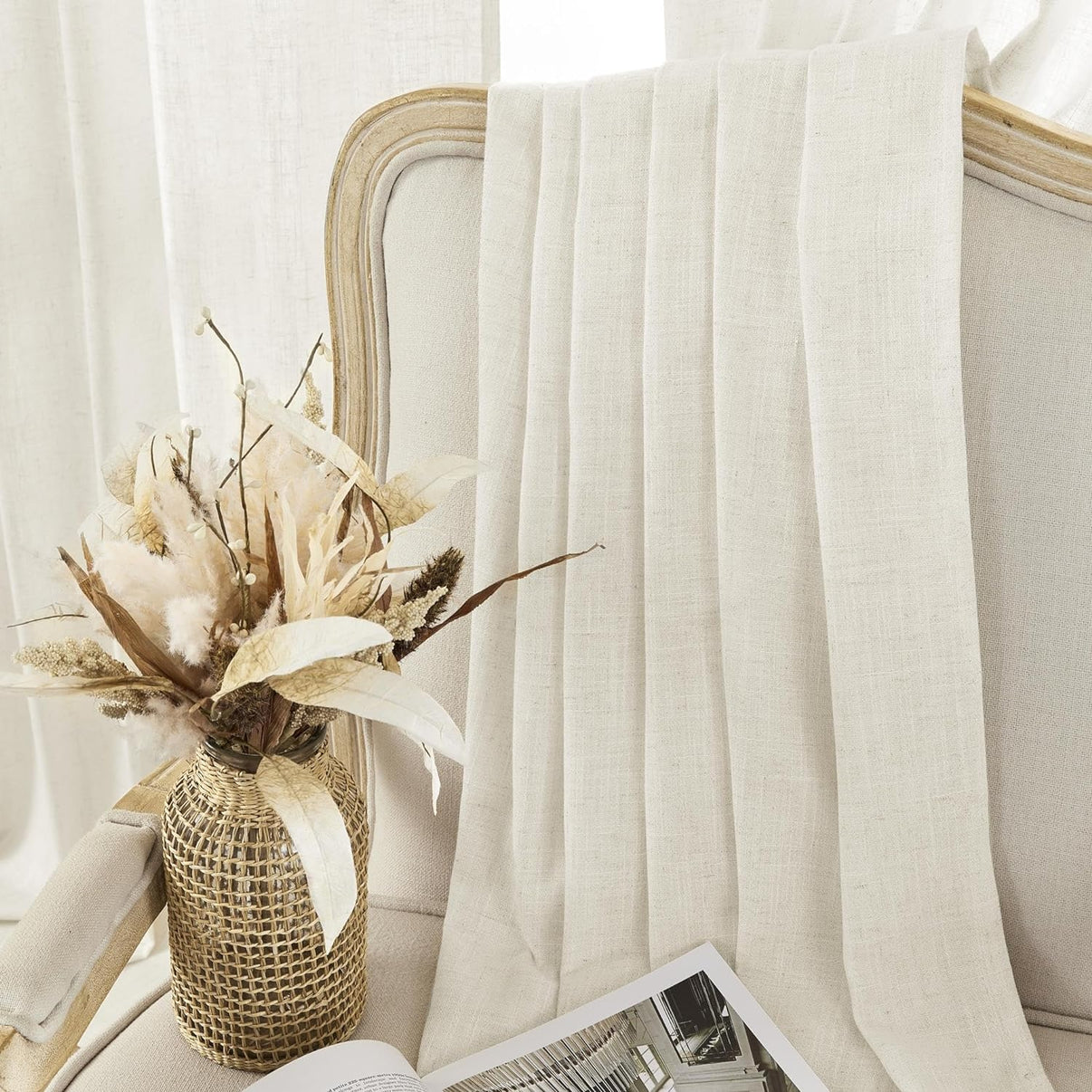Joydeco Semi-Sheer Linen Curtains - 2 Panel, Light Filtering