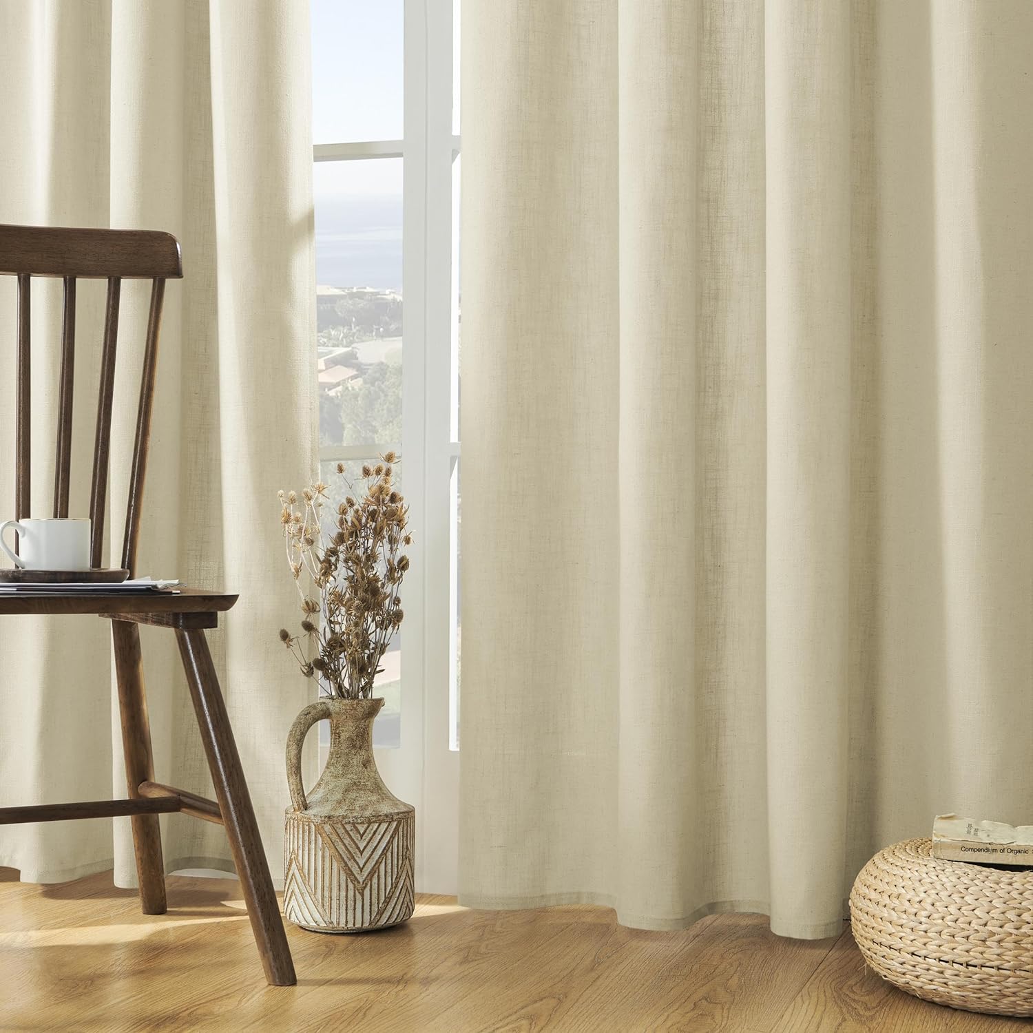 Joydeco Semi-Sheer Linen Curtains - 2 Panel, Light Filtering