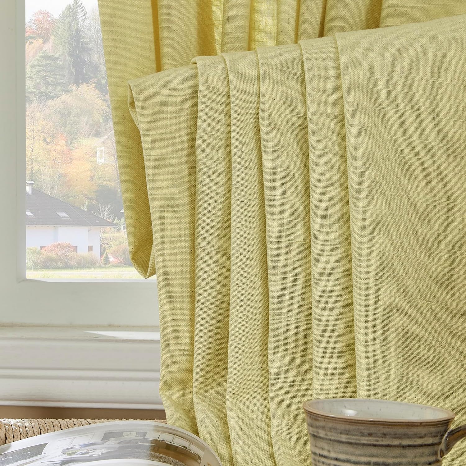 Joydeco Semi-Sheer Curtains Linen 2 Panels Set, Curtains for Living Room, Light Filtering Curtains , Living Room Curtains - Joydeco