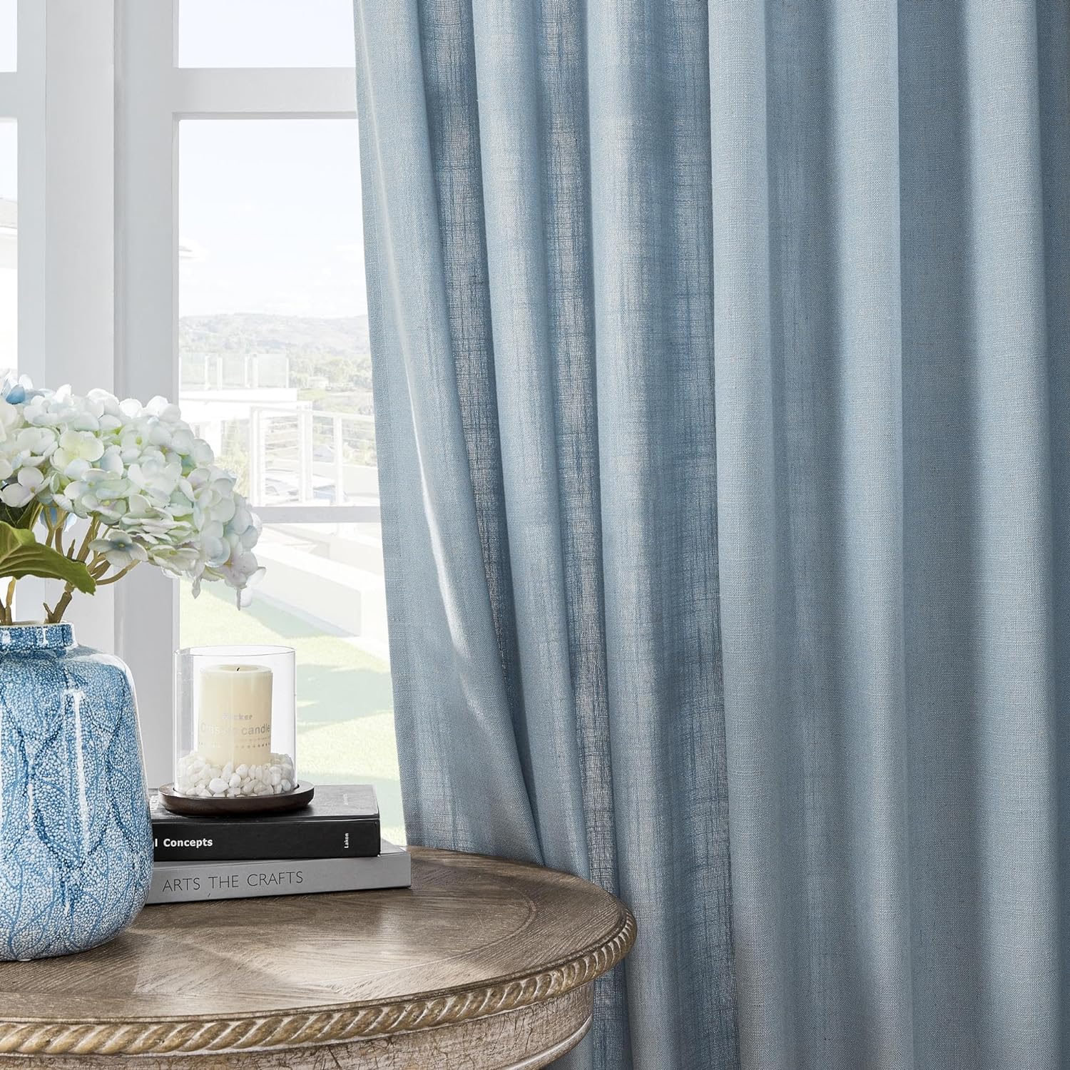 Joydeco Semi-Sheer Curtains Linen 2 Panels Set, Curtains for Living Room, Light Filtering Curtains , Living Room Curtains - Joydeco