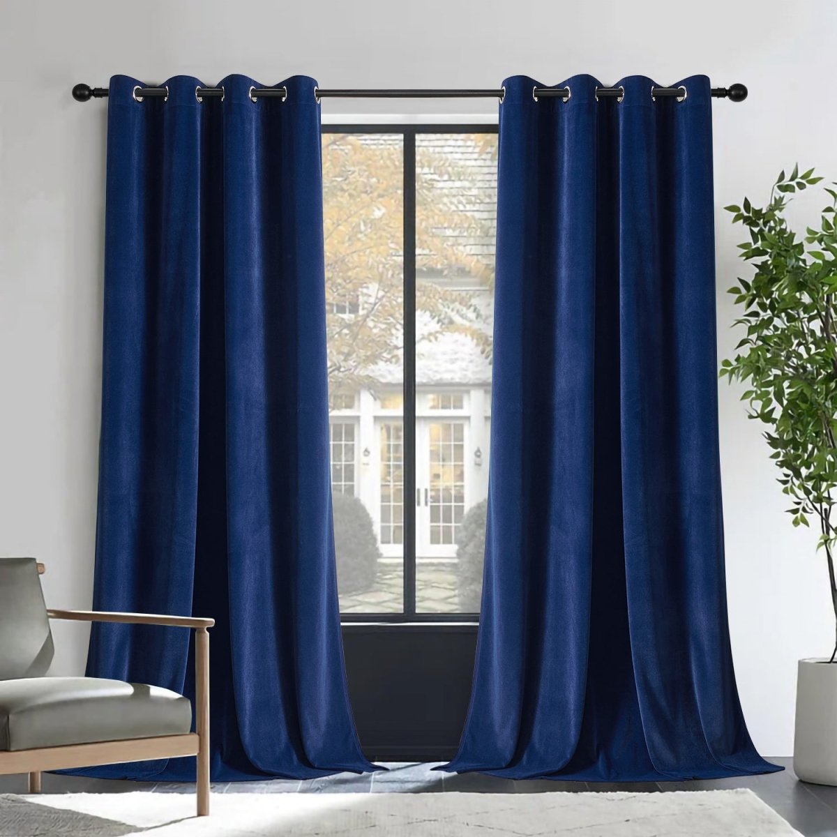 Joydeco 100% Blackout  Royal Blue Velvet Curtains - 2 Panels , Thermal Insulated, Privacy