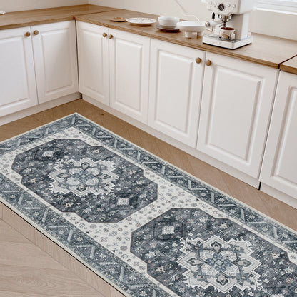 Joydeco Living Room Rug, Non Slip Machine Washable Vintage Runner Rug, Low Pile Lightweight Chenille Print Rugs for Entryway, Hallway, Bedroom, Kitchen and Corridor