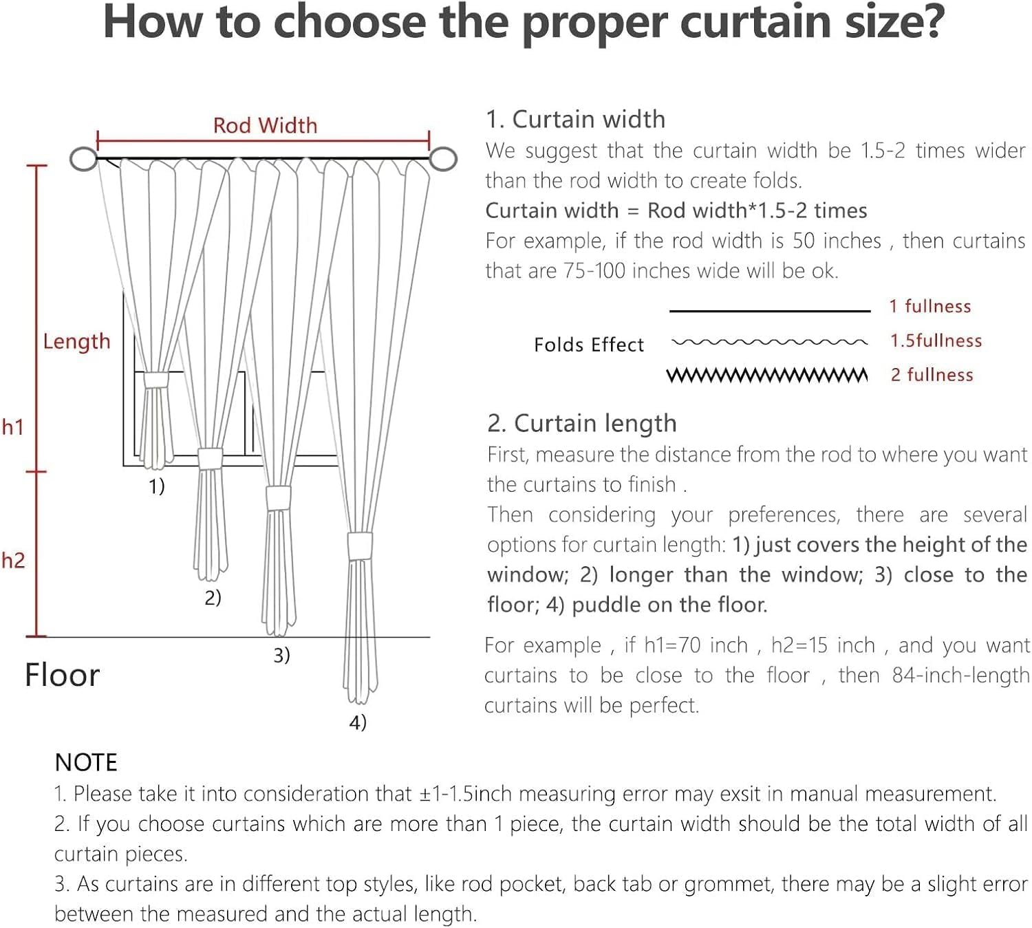 Guide: choosing curtain width & length, fullness, and hanging styles for Joydeco linen drapes.