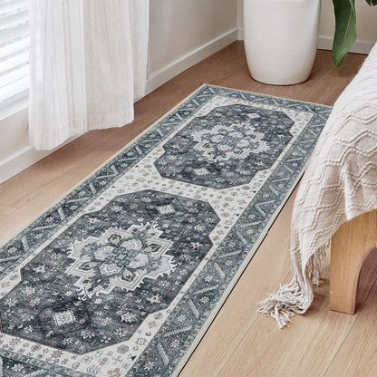 Joydeco Living Room Rug, Non Slip Machine Washable Vintage Runner Rug, Low Pile Lightweight Chenille Print Rugs for Entryway, Hallway, Bedroom, Kitchen and Corridor