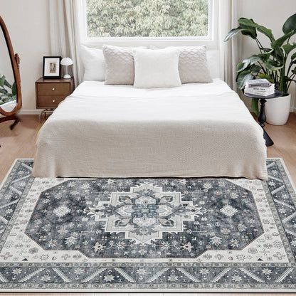 Joydeco Living Room Rug, Non Slip Machine Washable Vintage Runner Rug, Low Pile Lightweight Chenille Print Rugs for Entryway, Hallway, Bedroom, Kitchen and Corridor
