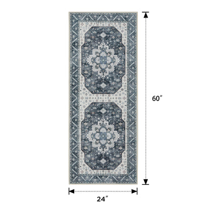 Joydeco Living Room Rug, Non Slip Machine Washable Vintage Runner Rug, Low Pile Lightweight Chenille Print Rugs for Entryway, Hallway, Bedroom, Kitchen and Corridor