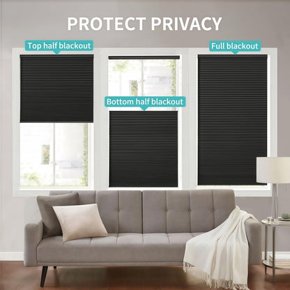 Custom No-Drill Honeycomb Shades - Cordless Blackout Blinds with Top Down Bottom Up Feature for Thermal and Noise Insulation