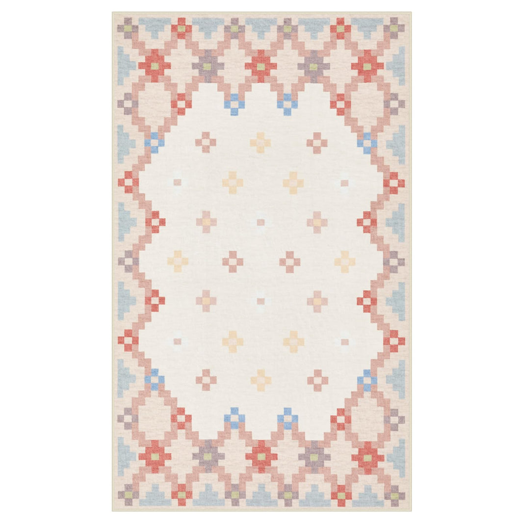 Joydeco Checkered Pink Kitchen Runner Rug Non Slip, Washable Bathroom, Modern Soft Low-Pile Ultra Thin Indoor Floor Throw Carpet for Bedroom Laundry Room Entrance Entryway