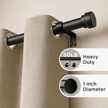 Joydeco Adjustable Heavy Duty Curtain Rod, 32-120 Inch, 1" Diameter, with Decorative Resin Finials