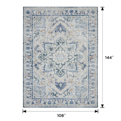 Joydeco Living Room Rug, Non Slip Machine Washable Vintage Runner Rug, Low Pile Lightweight Chenille Print Rugs for Entryway, Hallway, Bedroom, Kitchen and Corridor