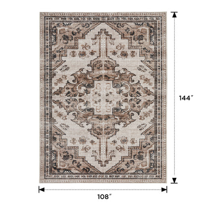 Joydeco Living Room Rug, Non Slip Machine Washable Vintage Runner Rug, Low Pile Lightweight Chenille Print Rugs for Entryway, Hallway, Bedroom, Kitchen and Corridor