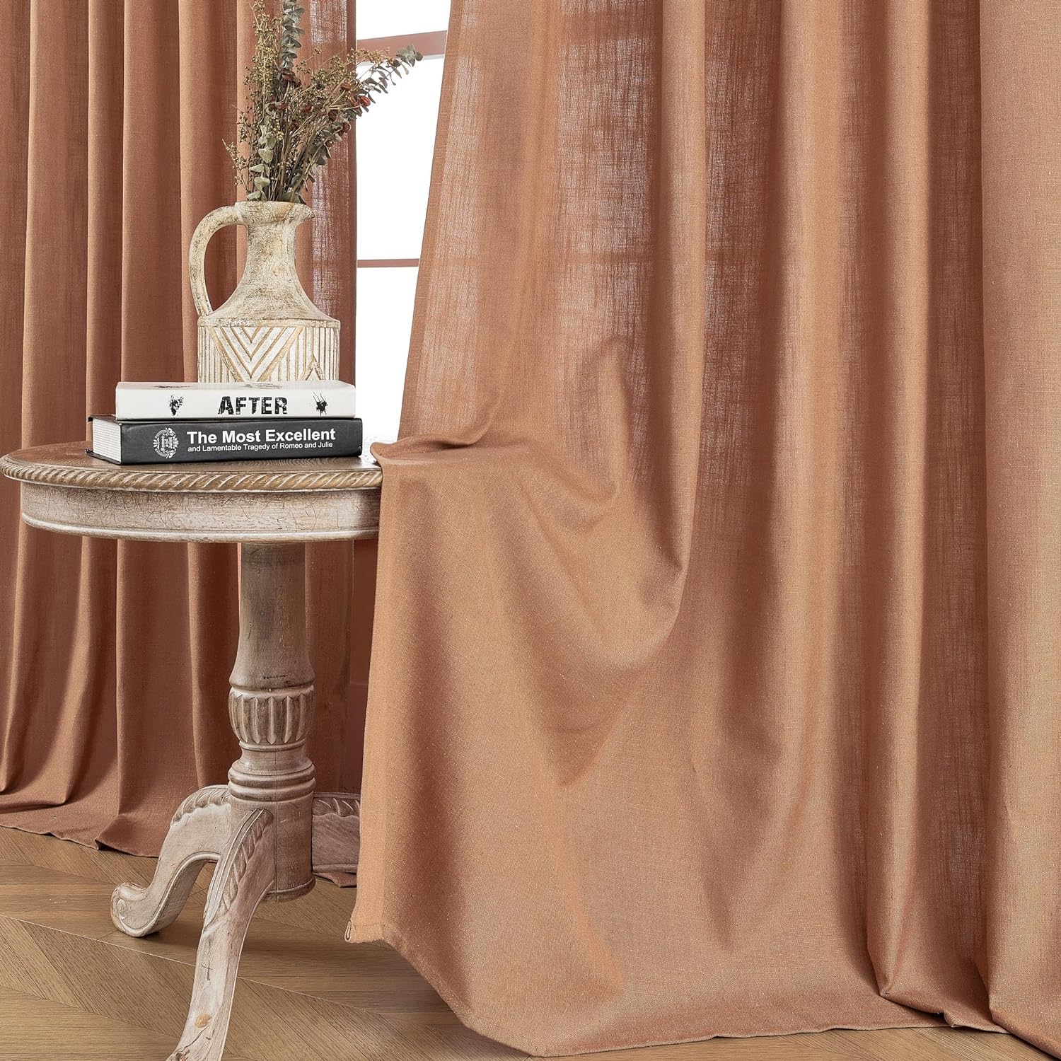 Joydeco Semi-Sheer Curtains Linen 2 Panels Set, Curtains for Living Room, Light Filtering Curtains , Living Room Curtains - Joydeco